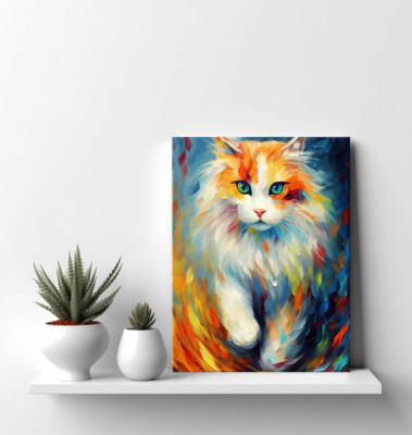 Stoffpuppe Katze bunt Tier Gemälde Stil Haustier Leinwanddruck modern Wandbild