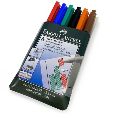 Faber-Castell 1526 Non-Permanent OHP Marker Set 6 Farben Medium