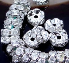 20 AA Silver Rhinestone Rondelle Beads Waves Edge 8mm