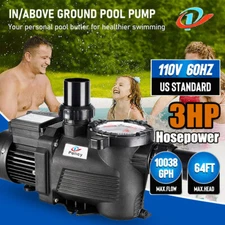 3HP Self-Priming Swimming Pool Pump, 10038GPH, 64ft Head w/Strainer 110V