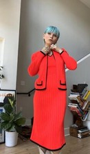 VTG 70s Red/Black Knit Dress/Cardigan Set