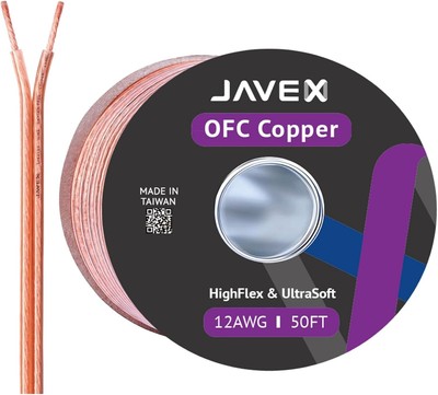 12-Gauge Flat-Square Speaker Wire - 50 FT Oxygen-Free Copper for Superior Sound