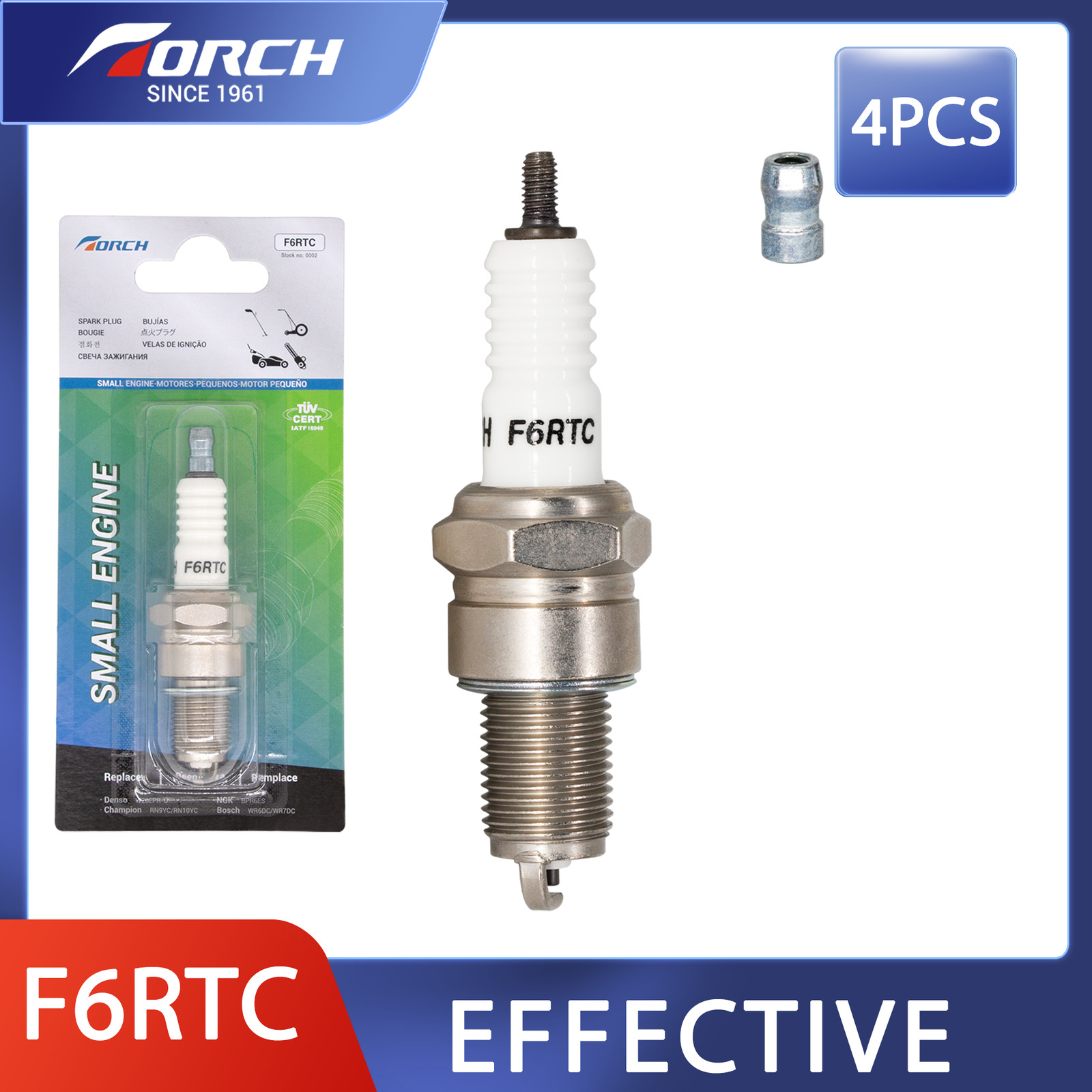 4x TORCH F6RTC Spark Plug Replacement for NGK BPR6ES Bosch 7900/WR7DC WR7DC2