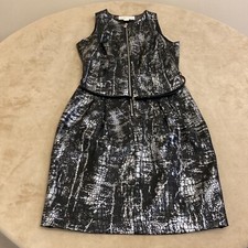 Michael Kors Womens Black Silver Animal Print Belted Zip Front Sheath Dress Sz 0