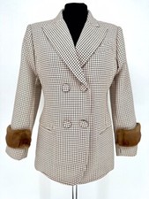 Fendi Beige Giacca Check Double Breasted Blazer Jacket With Mink Cuffs - 8uk