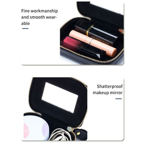 Genuine Leather Makeup Bag Zipper Lipstick Box Portable Lipsticks Case Women - Picture 4 of 12