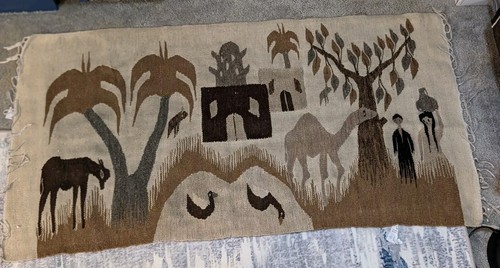 Tappeto kilim lana tessuto a mano tessuto piatto SCENA CAMMELLO marroni Egitto tappeto turco vintage - Foto 3 di 12