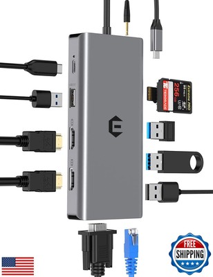 12 in 1 USB C Docking Station, Tymyp USB C Hub, 2 * 4K HDMI, 100W PD, VGA, 3 