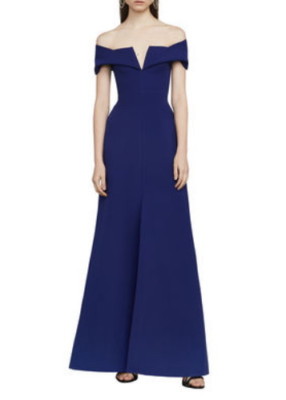 NEW BCBGMAXAZRIA ORIENT BLUE AMALIE OFF-THE-SHOULDER GOWN BYM61L55