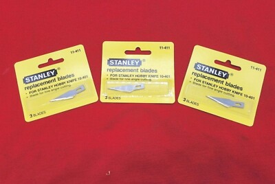 11-411 Stanley Hobby Knife Blades LOT OF 9 BLADES Fits 10-401 (3 PACKS OF 3)