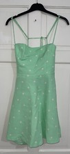 ZARA GREEN LINEN BLEND STARPPY POLKA DOT PRINT MINI DRESS WITH POCKETS SIZE L