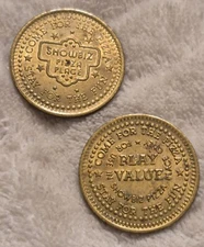 2 Vintage Showbiz Pizza Metal Play Coin Play Value Tokens
