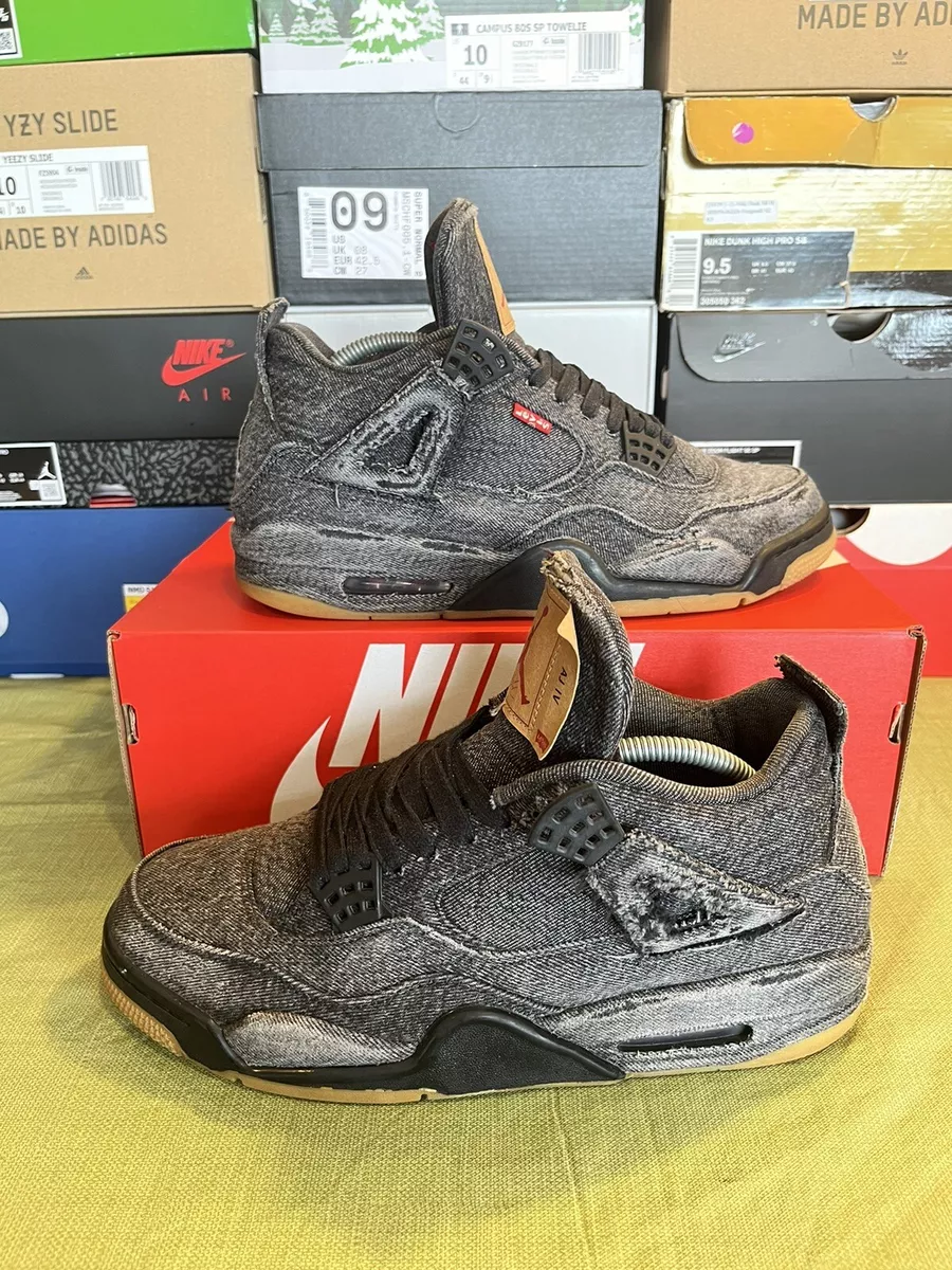 Microprocesador refrigerador Seguro Nike Air Jordan 4 Retro Levi&#039;s Black Denim Distressed Size 10 | eBay