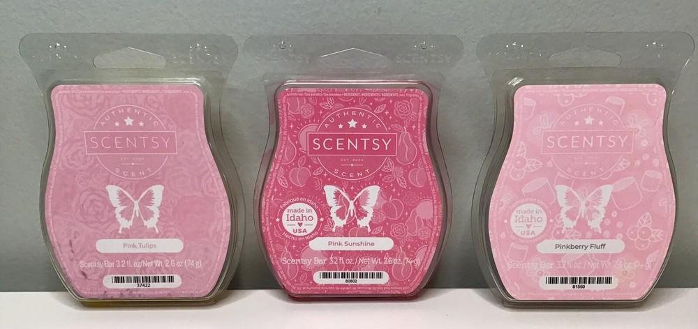SCENTSY Pink Wax Bar Set: Pink Tulips, Pink Fluff, Pink Sunshine NEW