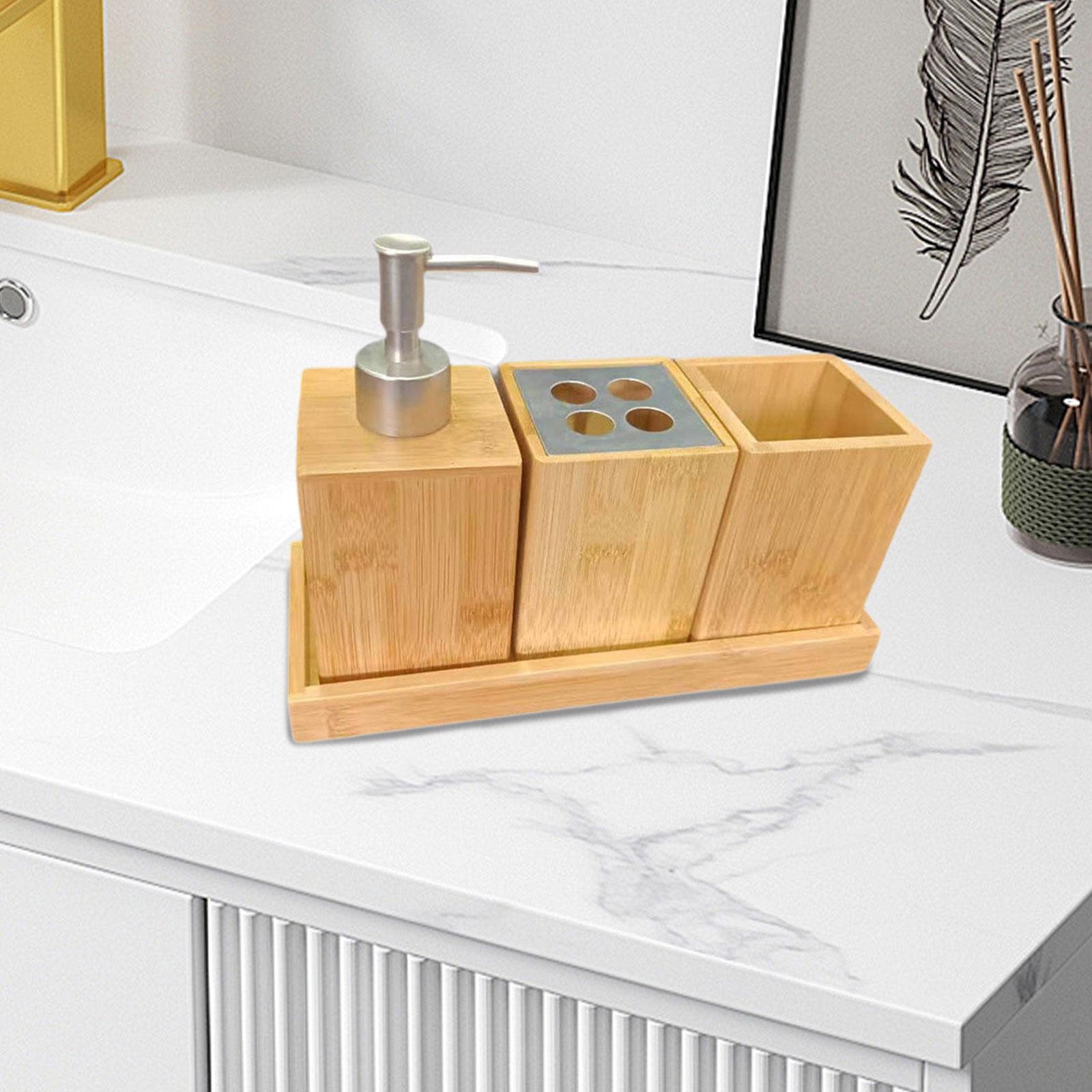 4 Pieces Bathroom Accessories Set Toothbrush Holder Tray Lotion Dispenser