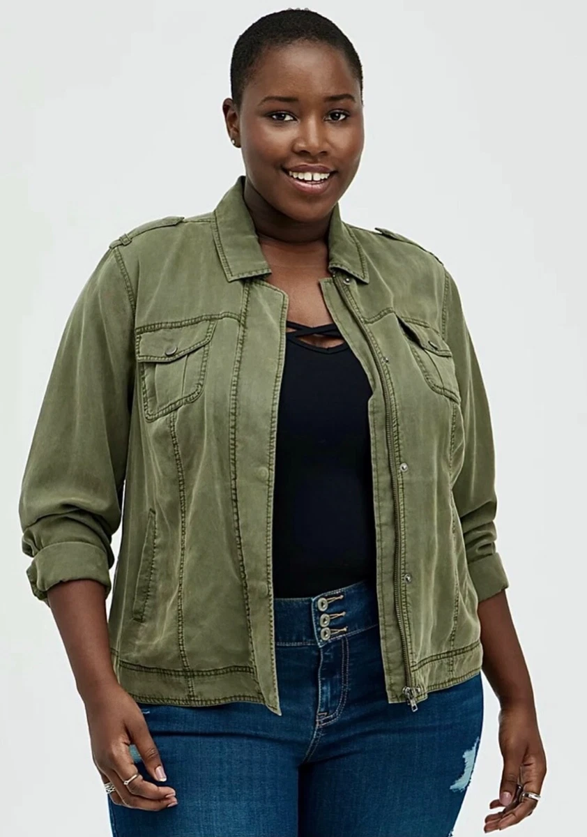 NWT Torrid Olive Green Summer Weight Tencel Bomber Jacket Sz 4 (26), Orig $100