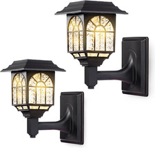 2 Pack Solar Wall Lantern Lights Outdoor Waterproof Sun Powered Wall Light