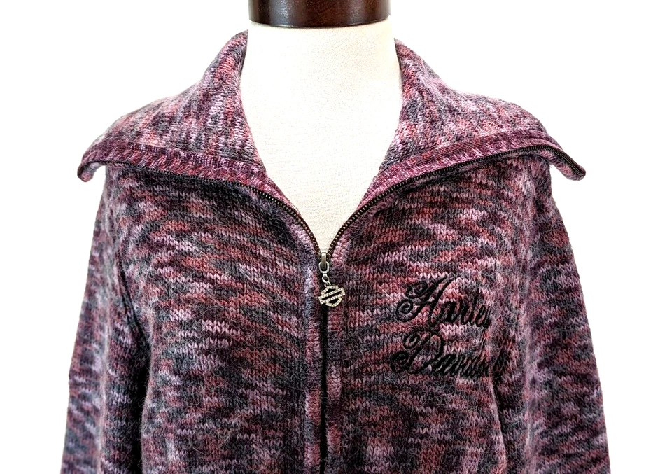Suéter cárdigan para mujer Harley Davidson púrpura cremallera lana alpaca cuello embudo XXL* Foto 3 de 4