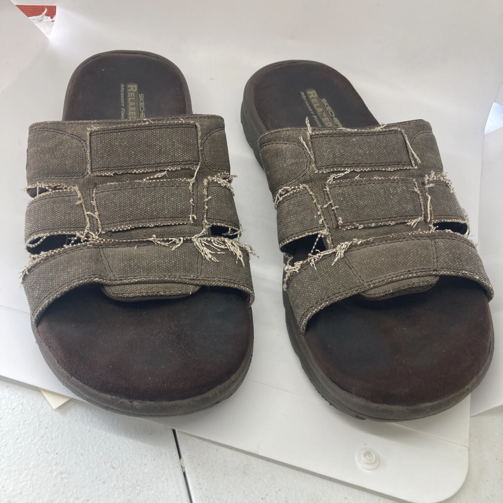 Sandales en toile tissée à glissière pour hommes marron Skechers taille US 12
