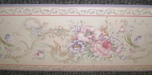 Vintage Pink Floral Bouquet with Green Birds on Cream Border by Fine Decor 04505 - Picture 2 of 9