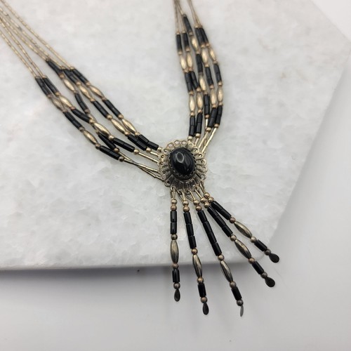Navajo Liquid Silver Sterling Onyx Necklace - Picture 2 of 7