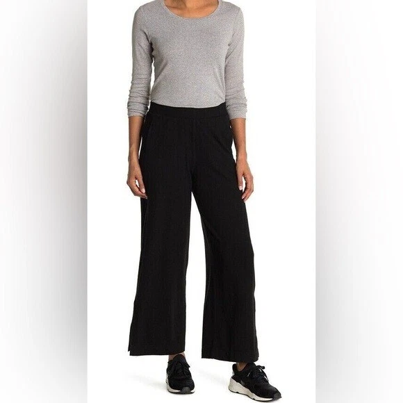 Melloday Nordstrom Black High Rise Pull-On Side Slit Wide Leg Pants Small  NWT