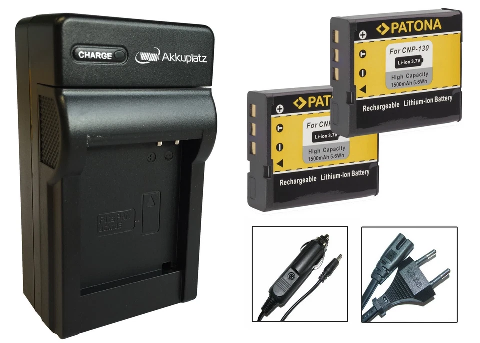 AKKUNAUT 2 x Akku + Ladegerät für Casio Exilim EX-H30, EX-ZR100, EX-ZR200 - NP-130