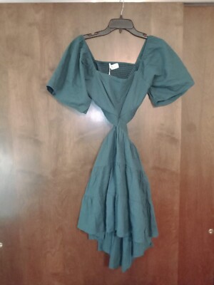 NWT Shy Velvet Summer Sun Dress Cutout Green  Size Peasant Boho Fit And Flare 