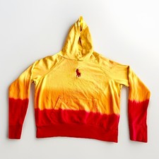 Polo Ralph Lauren Tie Dye Ombre Hoodie Youth XL 16 Yellow Red Cotton