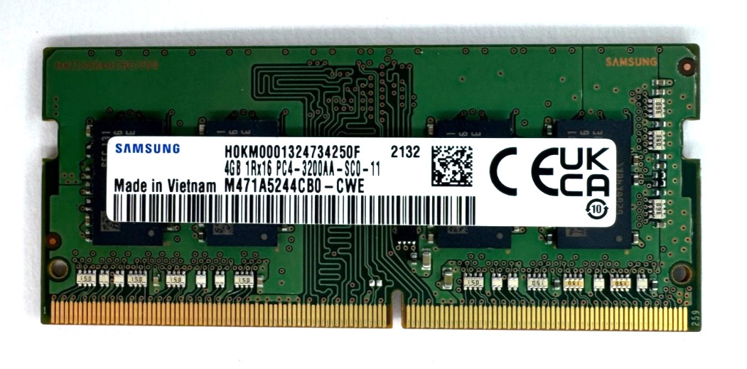 Memoria Ram Per Laptop Notebook SODIMM DDR4 Samsung 4GB 3200MHz 1Rx16 PC4-3200AA