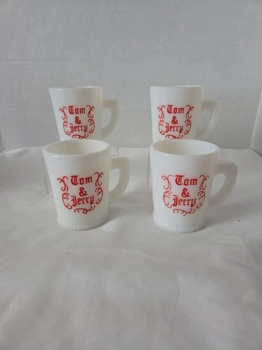Vintage Tom and Jerry 4oz Milk Glass Mugs (Hazel Atlas?)