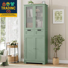 67" Tall Bathroom Storage Cabinet, Freestanding Storage Cabinet with Glass Door