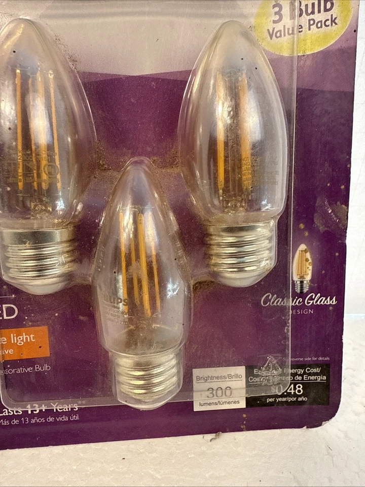 3 Philips 40-Watt Clear B11 Blunt Tip LED Bulbs w/Standard Base - Dimmable - Image 3 of 4