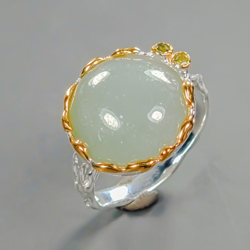 Unique 6 ct Natural Green Jade Ring 925 Sterling Silver Size 7.5 /R426605