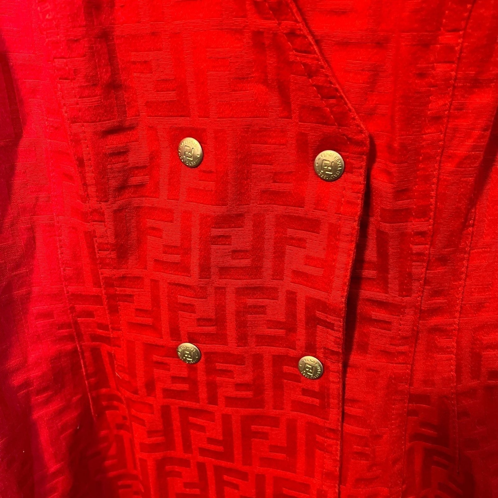 Vintage Fendi Jeans Red FF Zucca Monogram Cotton Dress with Sequin Collar thumbnail 4