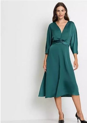 FREEMANS Wrap Midi Kleid In Grün UK 12 (fm224-8)