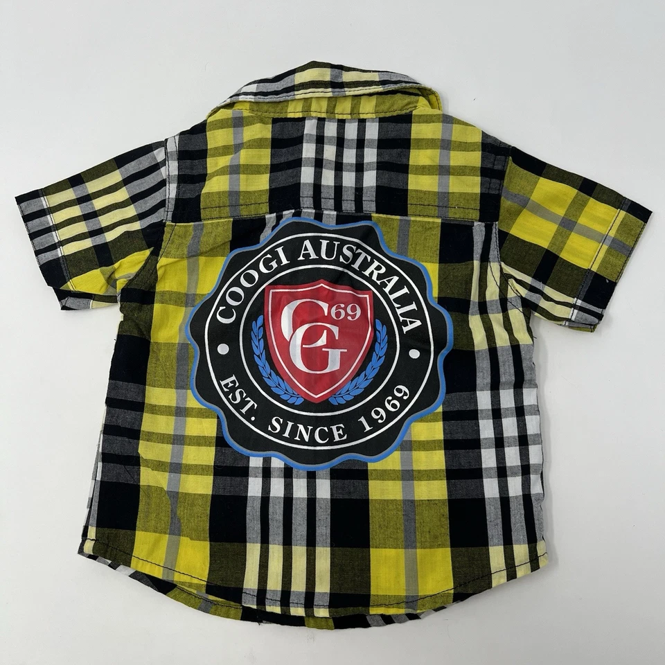 Camisa COOGI Bebé Amarilla A Cuadros Abotonada Manga Corta Talla 3-6 Meses Logo Y2K Foto 2 de 4