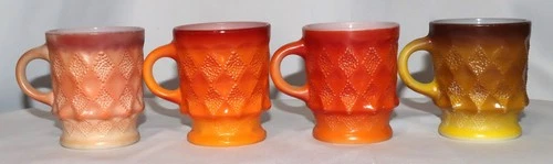Lot Of 4 Anchor Hocking Fire King/Anchor Hocking Kimberly Diamond Mugs