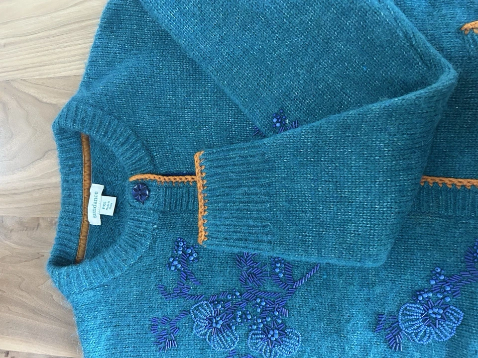 Sundance Catalog Teal Beaded “Seeley Cardigan” Size PXS $198 - Image 4 of 4