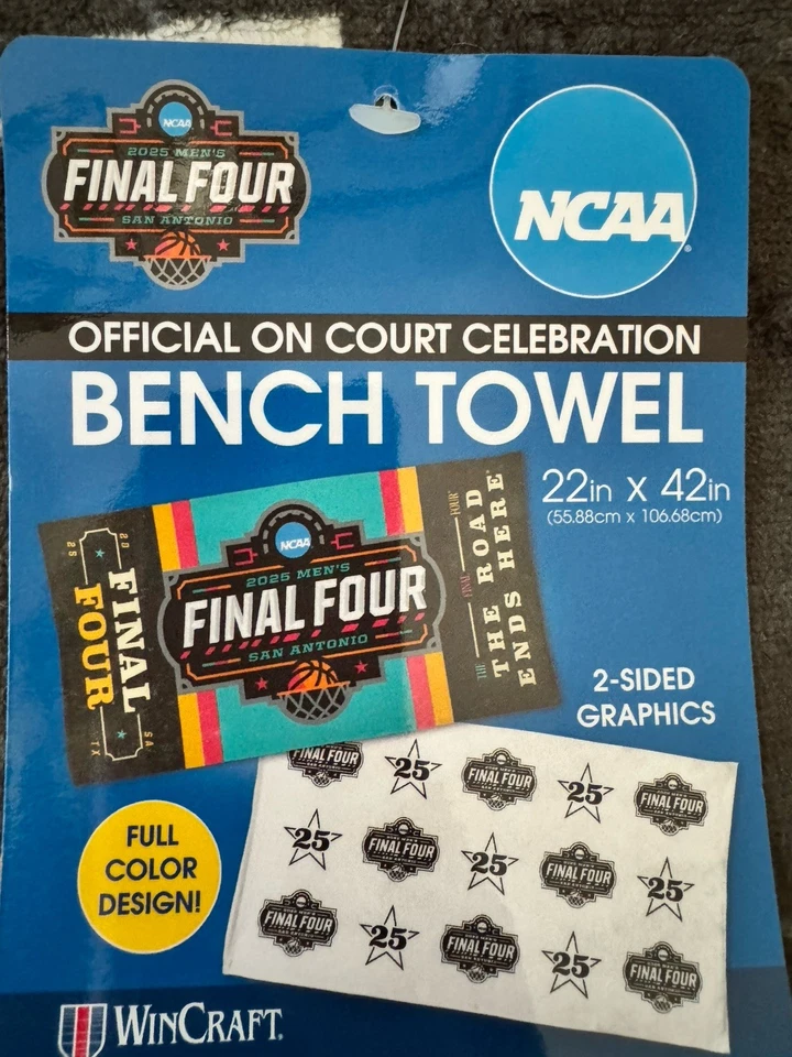 Nueva toalla de banco NCAA 2025 Final Four doble cara oficial en la cancha celebración Foto 3 de 3