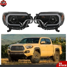 Headlight For Toyota Tacoma 2012-2015 Halogen w/LED DRL Black Driver & Passenger
