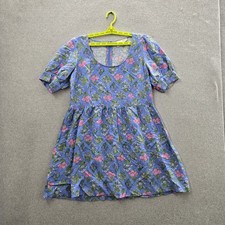 LOFT Women Dress 8 Blue Linen Viscose Floral Fit & Flare Babydoll