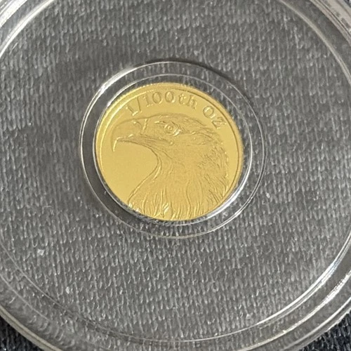 1/100 OZ MONARCH AMERICAN BALD EAGLE .9999 FINE GOLD ROUND IN SEALED CAPSULE BU