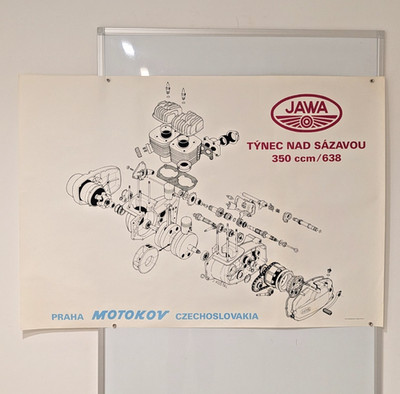 Origina Big Poster Czechoslovakia - Jawa 350/638 motorcycle - MOTOKOV  - PRAHA