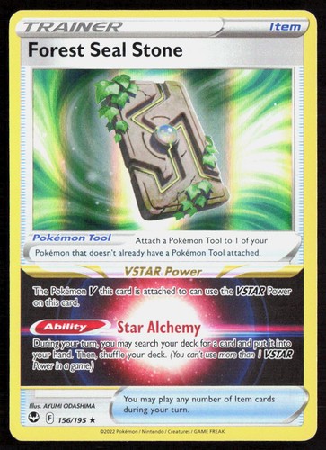 Pokemon Forest Seal Stone Holo Rare 156/195 SWSH12: Silver Tempest Holofoil NM