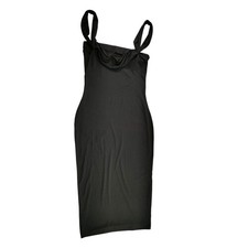 Black Bodycon Midi Dress Spaghetti Strap Ruched Front Size S NWOT Unbranded