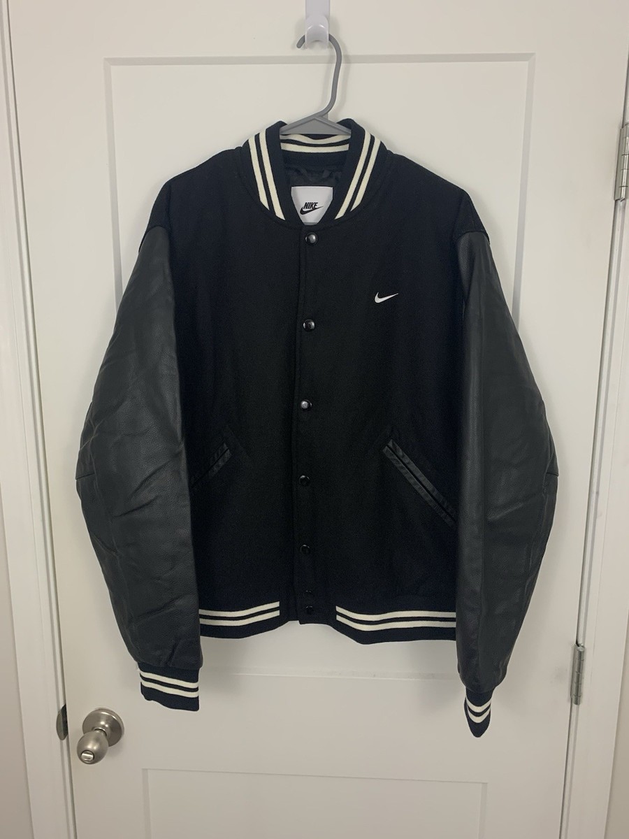 Nike Authentics Varsity Bomber Jacket Black Leather FD7845-010