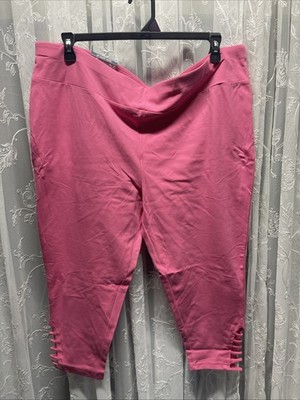 NEW Terra & Sky Women's Capri Ladder Lace Pink Leggings Plus Size 3X (24W-26W)