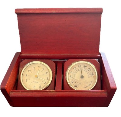 Rare ROBINSON RANCHERIA CASINO Ca. promo Wooden Desk Clock &Barometer Temp Gauge