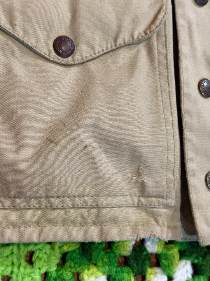 Chaleco de Trabajo Crucero Algodón Filson De Colección Talla 40 Caza Pesca EE. UU. Usado Golpeado Foto 4 de 4